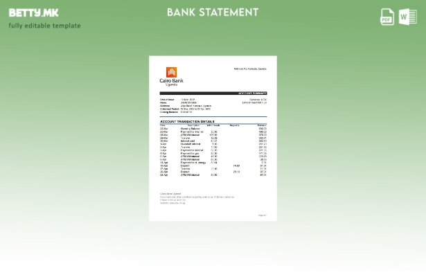 модерен стил Уганда Каиро банка извод од ексел шаблон